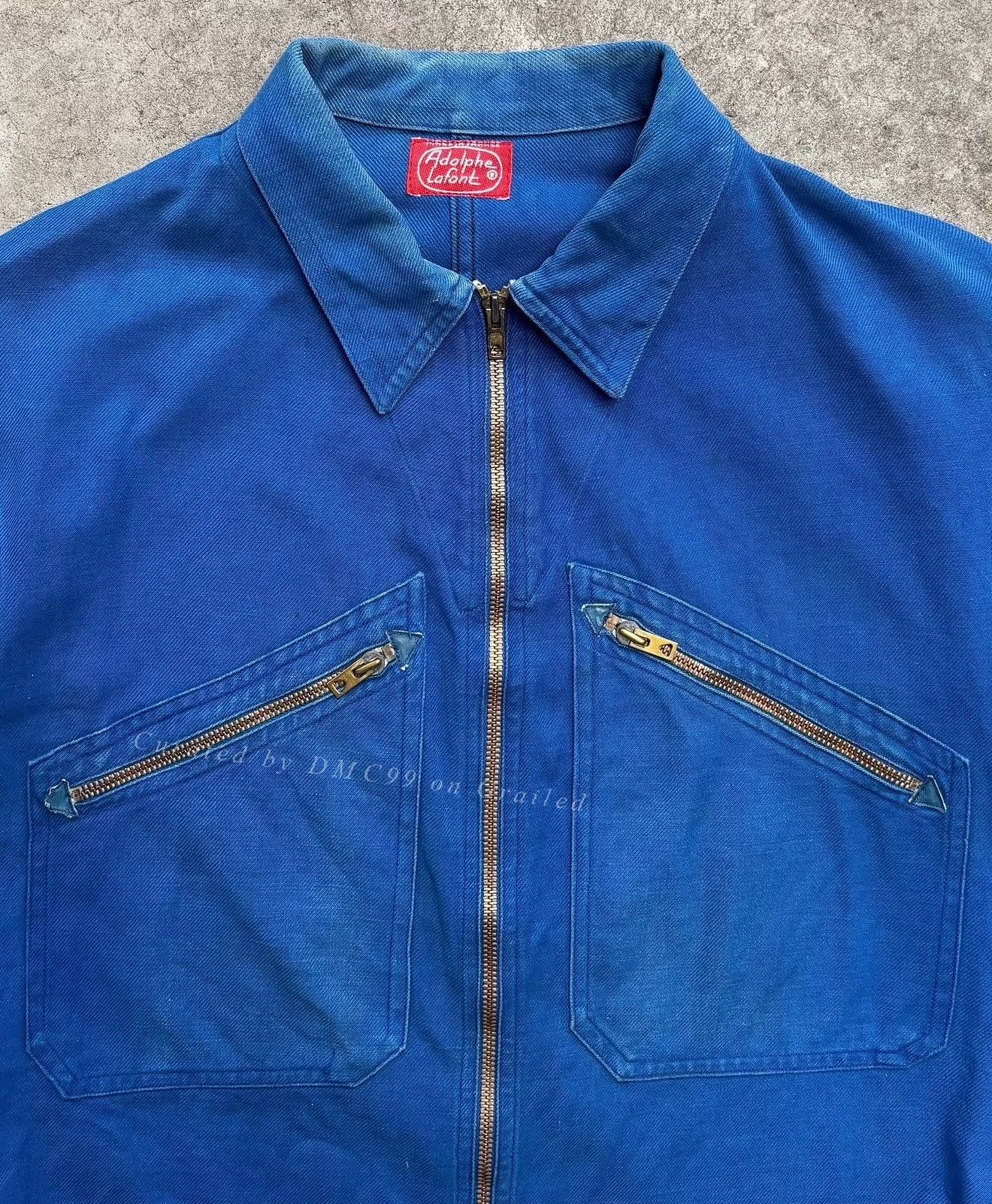 Vintage 1970s Adolphe Lafont French Blue Twill Cyclist Jacket Size US M / EU 48-50 / 2 - 2 Thumbnail