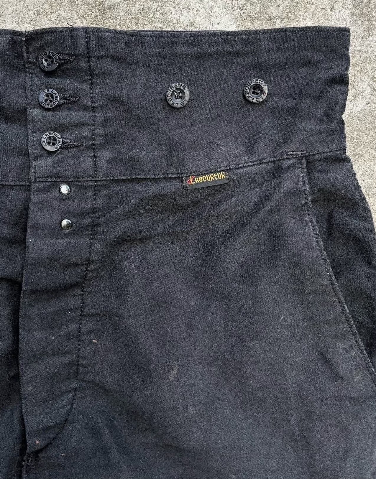 Vintage 1970s LE LABOUREUR Black Moleskin Faded Trousers Size US 34 / EU 50 - 5 Thumbnail