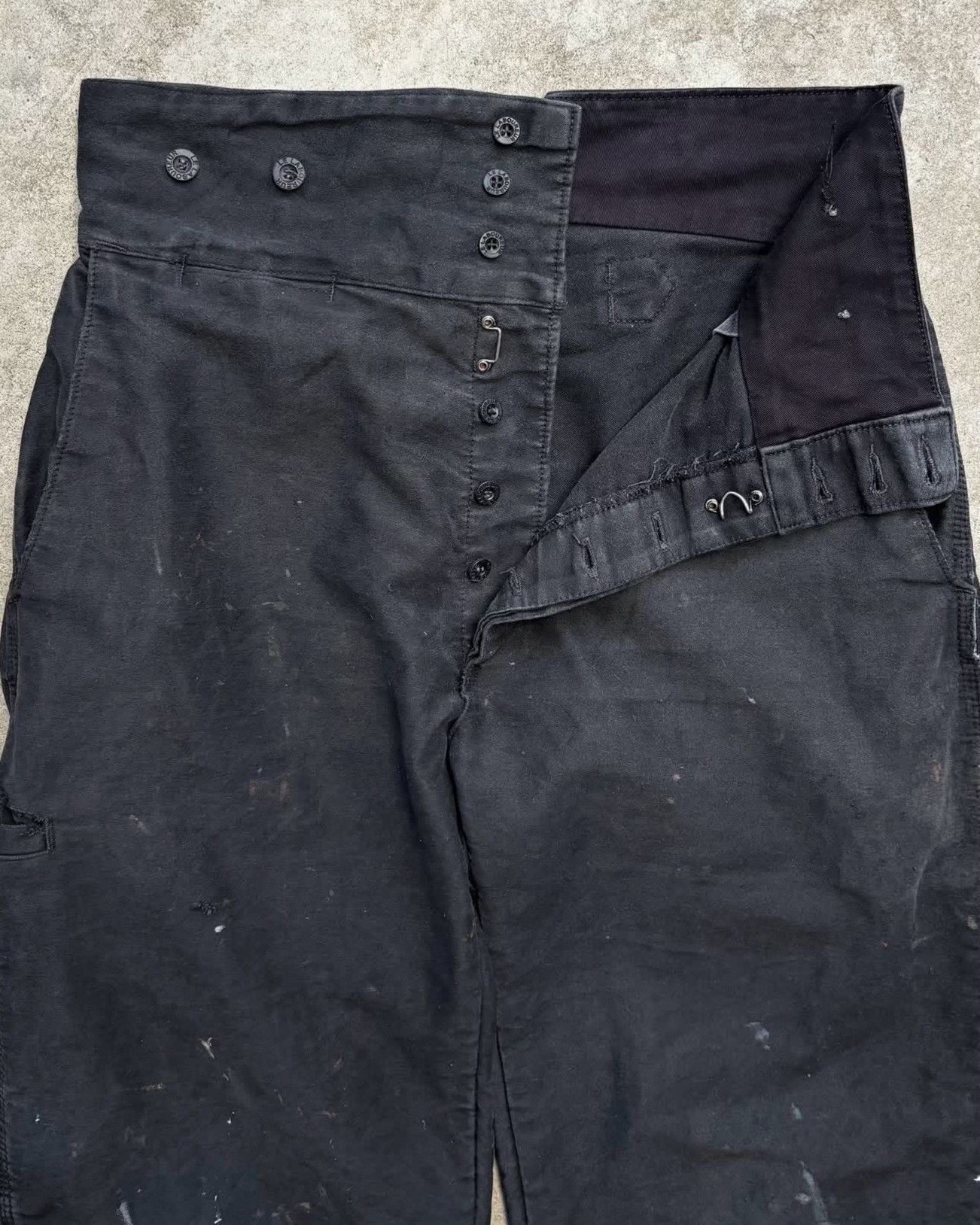 Vintage 1970s LE LABOUREUR Black Moleskin Faded Trousers Size US 34 / EU 50 - 4 Thumbnail