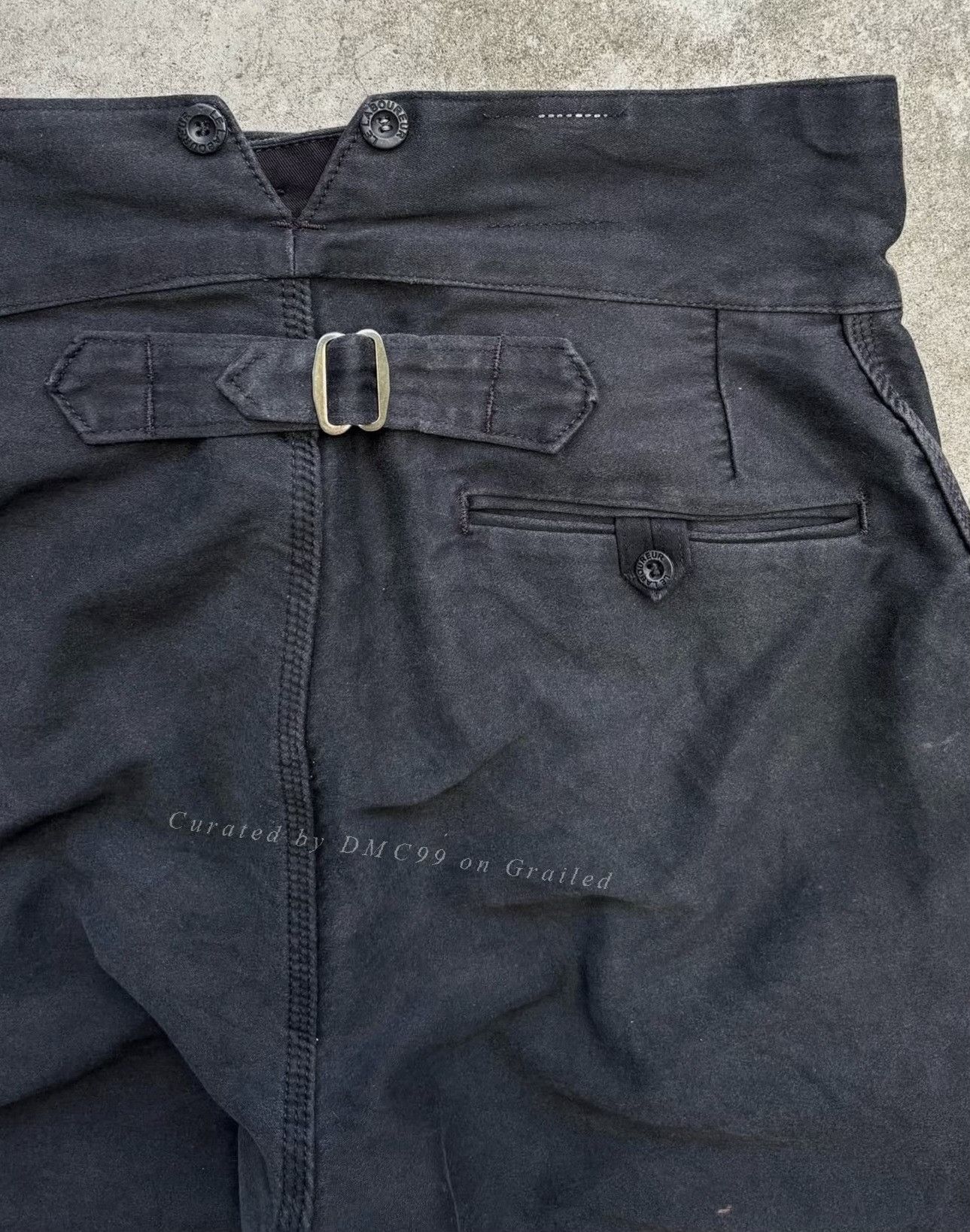 Vintage 1970s LE LABOUREUR Black Moleskin Faded Trousers Size US 34 / EU 50 - 3 Thumbnail