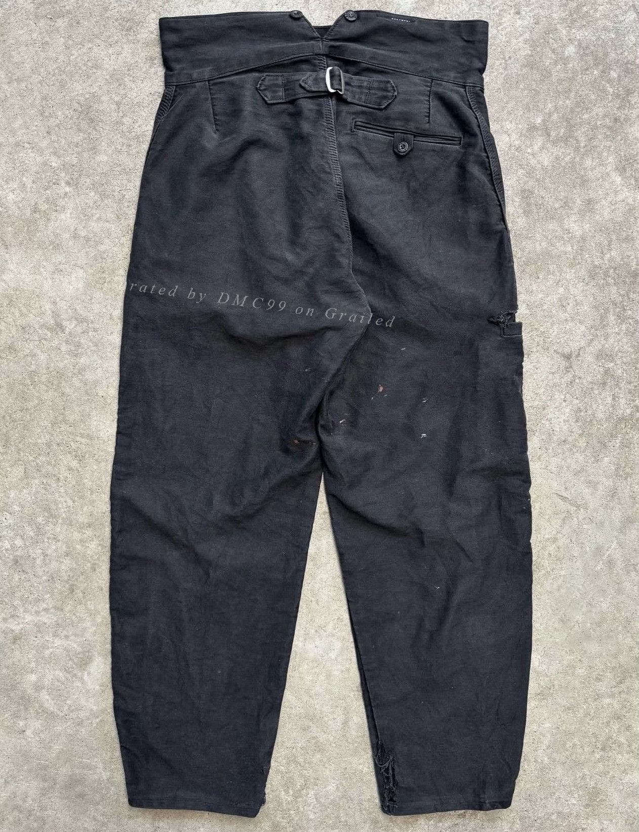 Vintage 1970s LE LABOUREUR Black Moleskin Faded Trousers Size US 34 / EU 50 - 2 Thumbnail