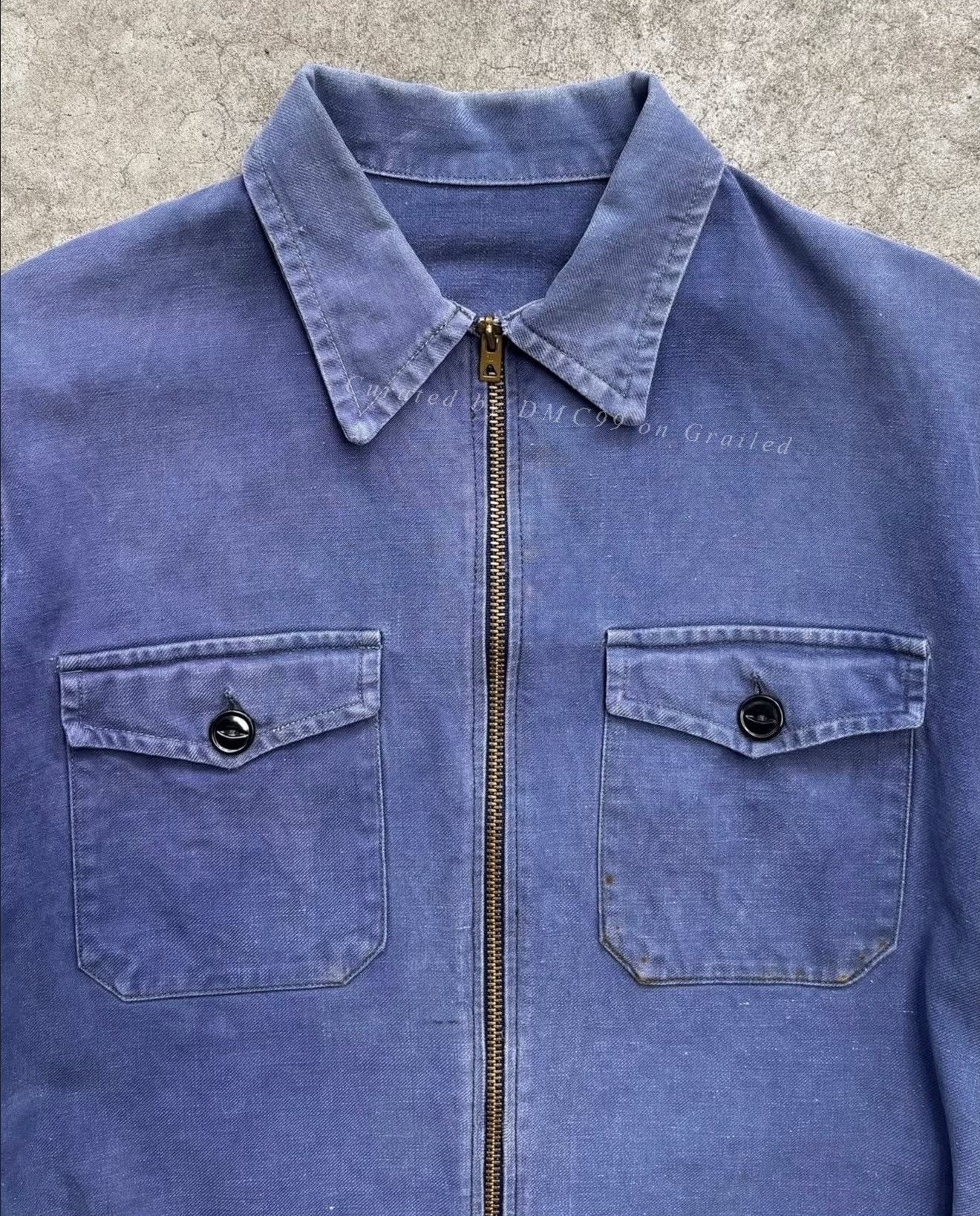 Vintage 1940s LE TRAVAILLEUR GALLICE FRENCH INDIGO TWILL CYCLIST JACKET Size US L / EU 52-54 / 3 - 2 Thumbnail