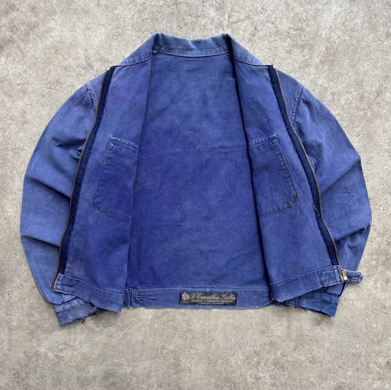 Vintage 1940s LE TRAVAILLEUR GALLICE FRENCH INDIGO TWILL CYCLIST JACKET Size US L / EU 52-54 / 3 - 5 Thumbnail