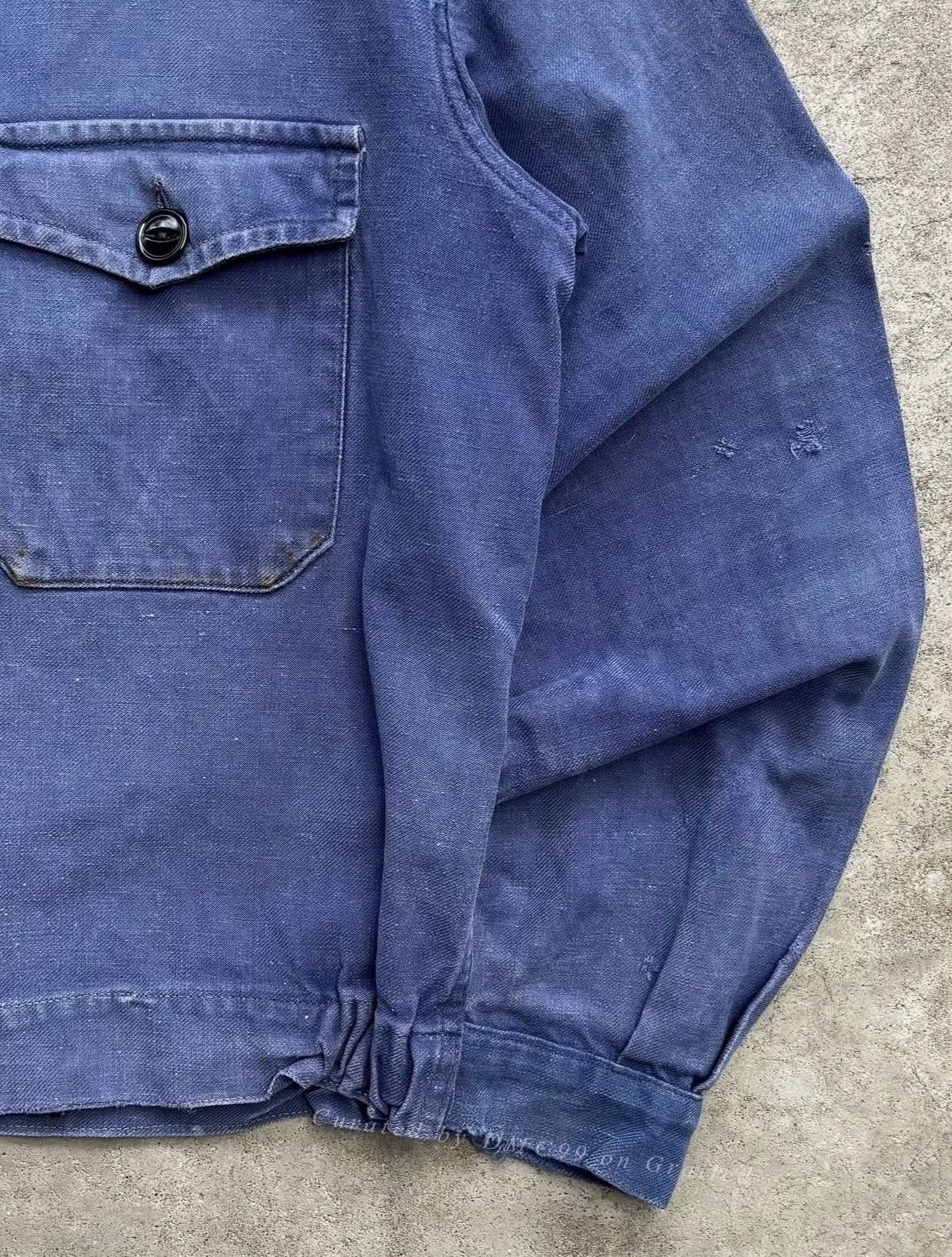 Vintage 1940s LE TRAVAILLEUR GALLICE FRENCH INDIGO TWILL CYCLIST JACKET Size US L / EU 52-54 / 3 - 4 Thumbnail
