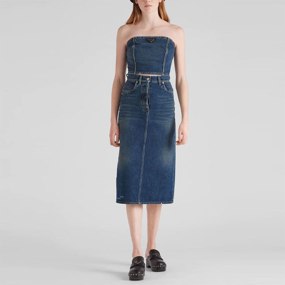 Prada Prada Denim Logo Tube Top Size 38 Size XS / US 0-2 / IT 36-38 - 10 Thumbnail