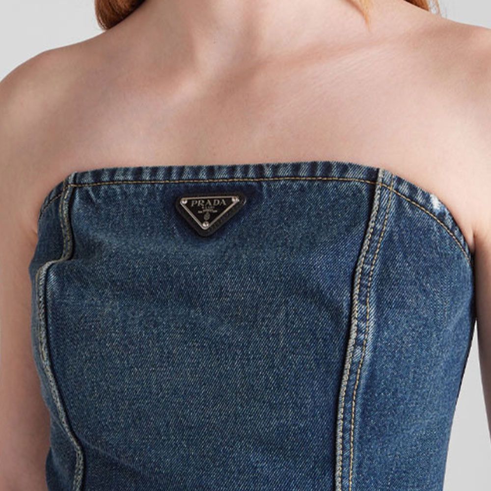 Prada Prada Denim Logo Tube Top Size 38 Size XS / US 0-2 / IT 36-38 - 12 Thumbnail