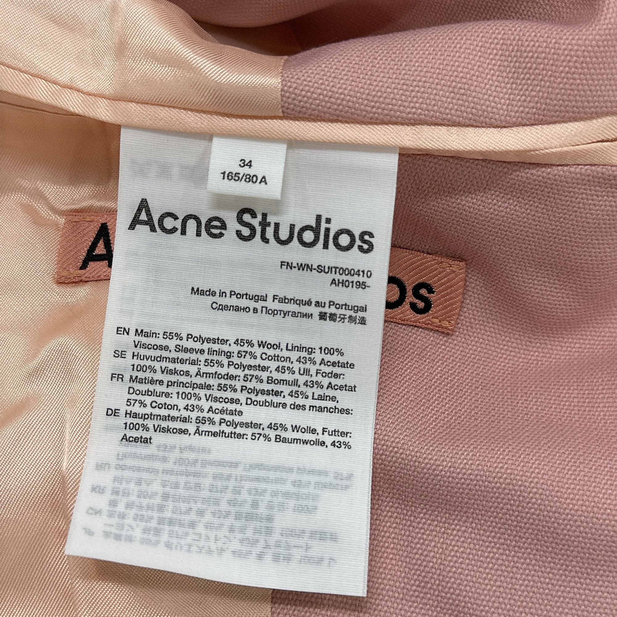 Acne Studios Acne Studios Pink Wool Blend Blazer Size 34 Size XS / US 0-2 / IT 36-38 - 3 Thumbnail