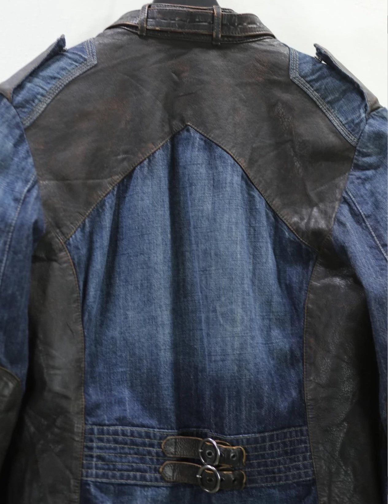 Vintage Vintage 90s Emporio Armani Leather Patch Denim Jacket Size US S / EU 44-46 / 1 - 4 Thumbnail