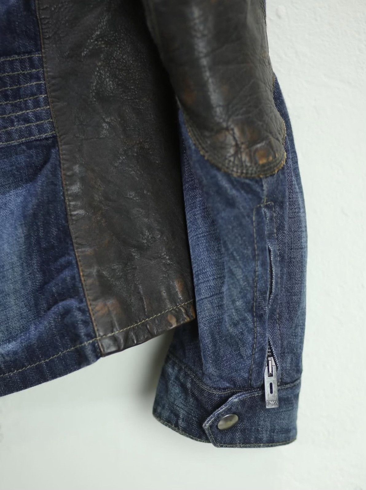 Vintage Vintage 90s Emporio Armani Leather Patch Denim Jacket Size US S / EU 44-46 / 1 - 6 Thumbnail