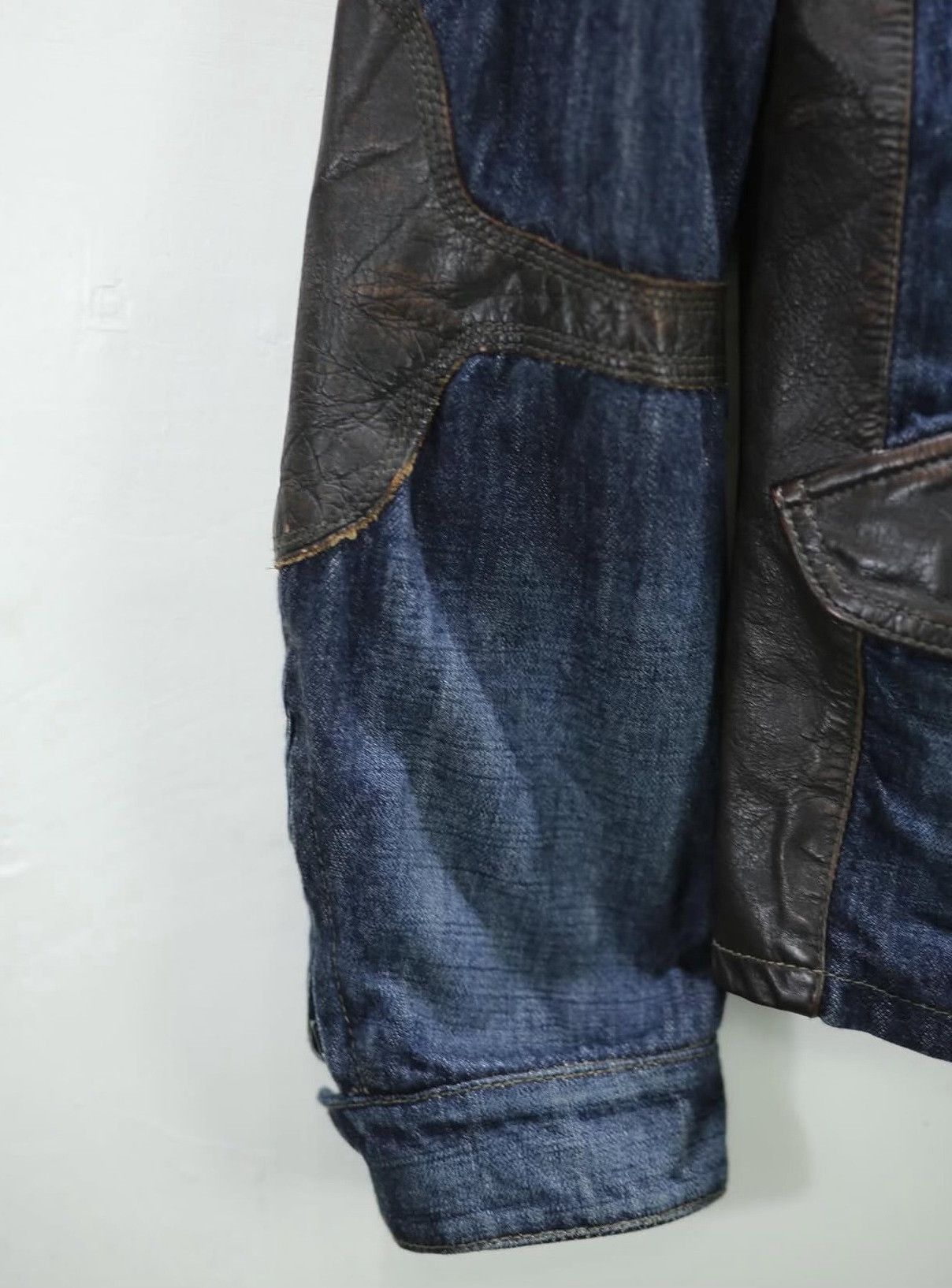 Vintage Vintage 90s Emporio Armani Leather Patch Denim Jacket Size US S / EU 44-46 / 1 - 8 Thumbnail