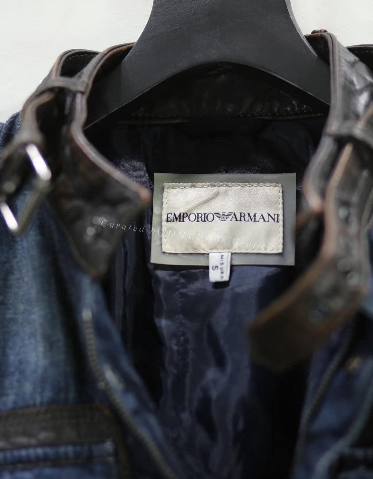 Vintage Vintage 90s Emporio Armani Leather Patch Denim Jacket Size US S / EU 44-46 / 1 - 9 Thumbnail