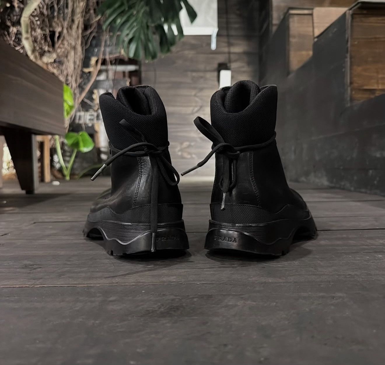 Vintage Vintage Prada Sport Black Leather Combat Boots Size US 8.5 / EU 41-42 - 8 Thumbnail