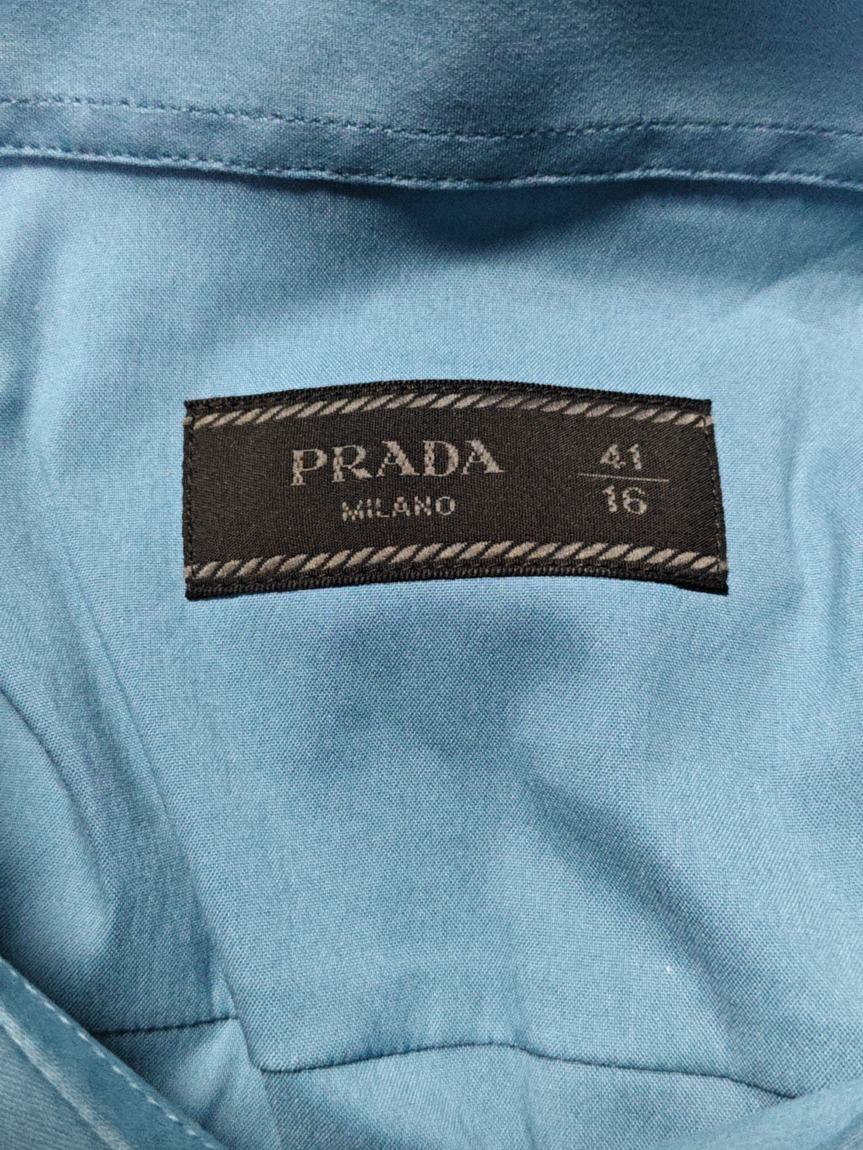 Prada Prada Aquamarine Popeline Shirt Size L Size US L / EU 52-54 / 3 - 3 Thumbnail