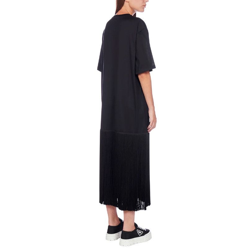 Prada Prada Fringe Logo Patch Midi Dress Size XS Size XS / US 0-2 / IT 36-38 - 10 Thumbnail