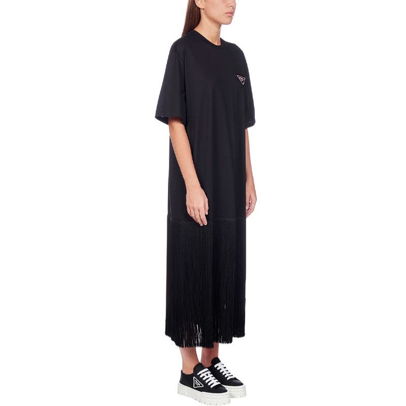 Prada Prada Fringe Logo Patch Midi Dress Size XS Size XS / US 0-2 / IT 36-38 - 11 Thumbnail