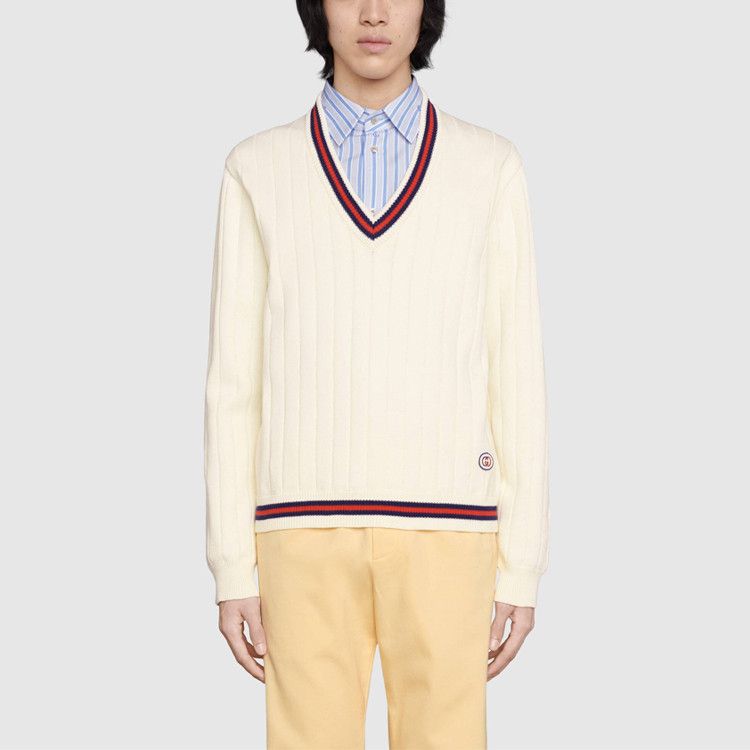 Gucci Gucci Striped Trim V-Neck Sweater Size S Size US S / EU 44-46 / 1 - 9 Thumbnail