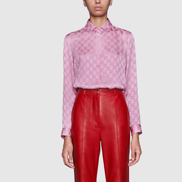Gucci Gucci Pink GG Silk Button Up Shirt Size 34 Size XXS / US 00 / IT 34 - 9 Thumbnail