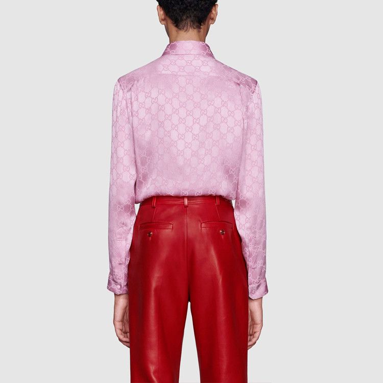 Gucci Gucci Pink GG Silk Button Up Shirt Size 34 Size XXS / US 00 / IT 34 - 10 Thumbnail