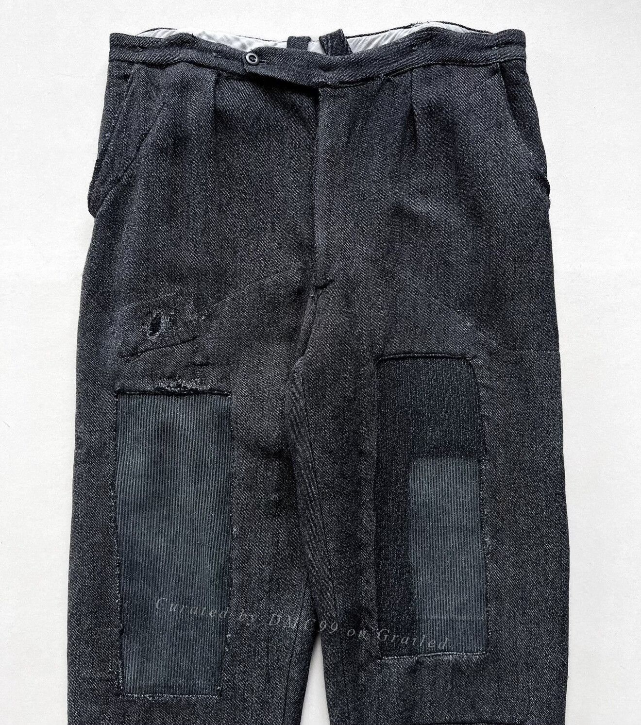 Vintage 1950s French Salt & Pepper Repaired Work Trousers Size US 34 / EU 50 - 3 Thumbnail