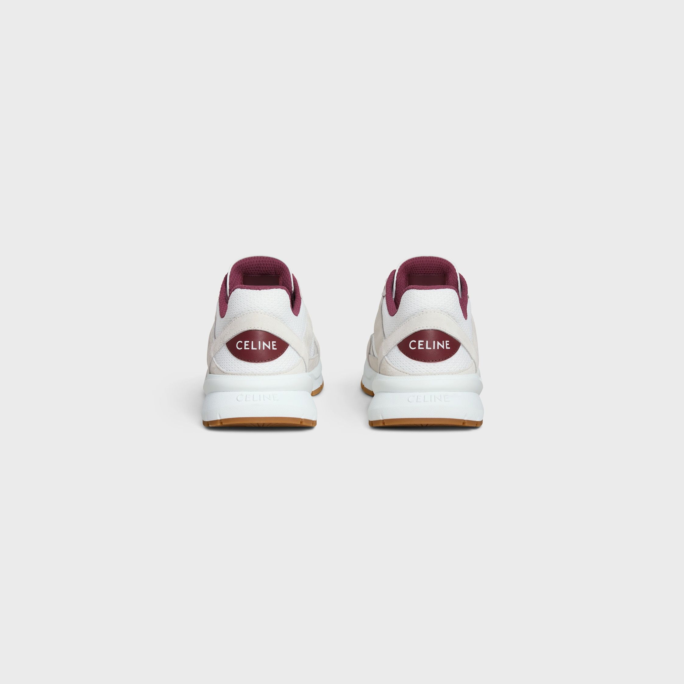 Celine CELINE RUNNER CR-03 LOW LACE-UP SNEAKER IN MESH, SUEDE CALFSKIN AND PERFORATED CALFSKIN white/beige/burgundy Size US 7 / EU 40 - 3 Thumbnail