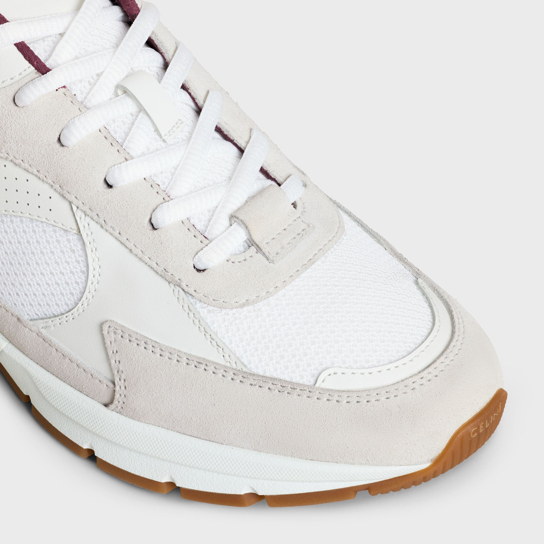 Celine CELINE RUNNER CR-03 LOW LACE-UP SNEAKER IN MESH, SUEDE CALFSKIN AND PERFORATED CALFSKIN white/beige/burgundy Size US 13 / EU 46 - 4 Thumbnail