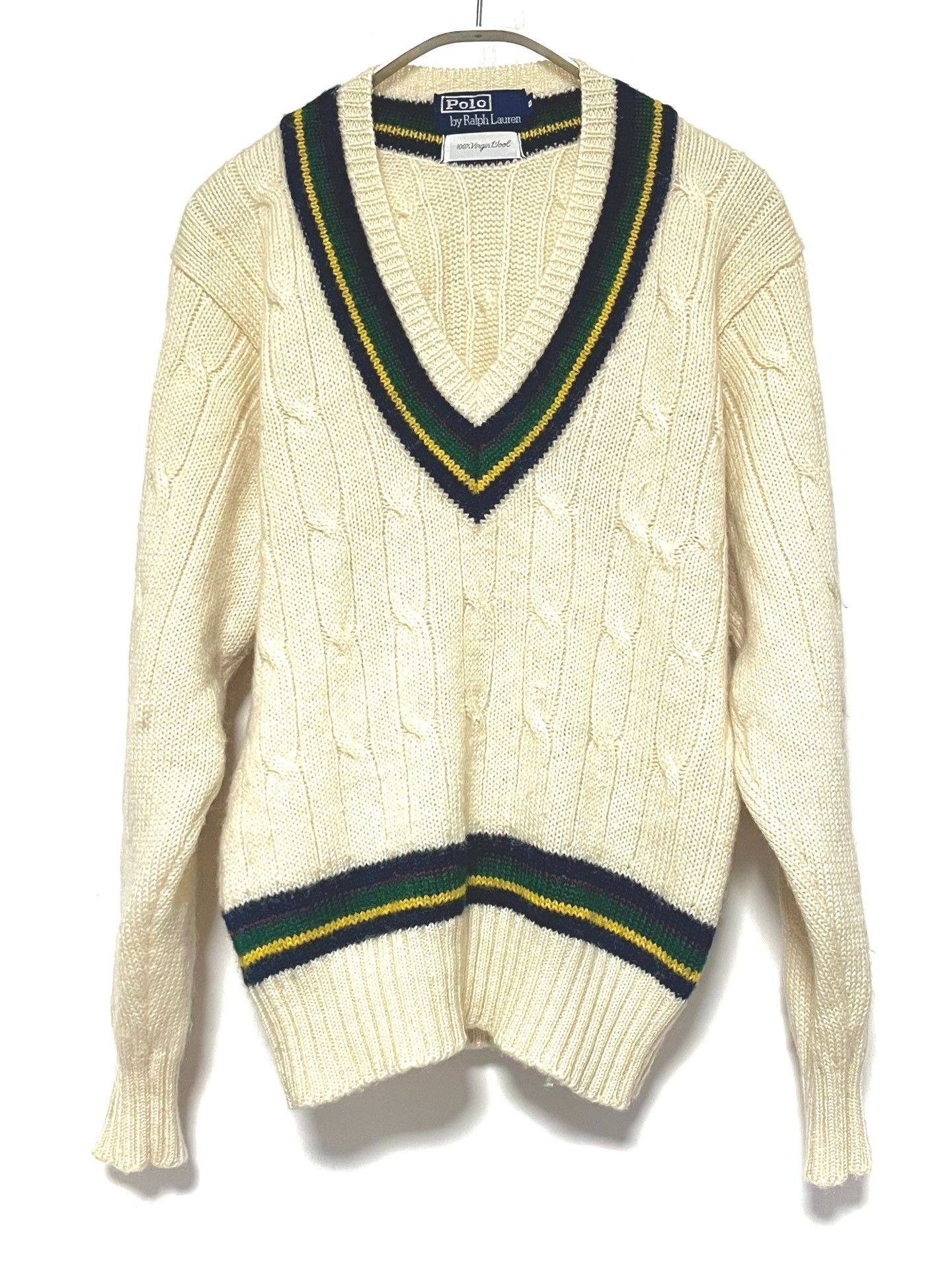 Polo Ralph Lauren Polo Ralph Lauren Cream Striped V-neck Sweater Size US S / EU 44-46 / 1 - 2 Thumbnail