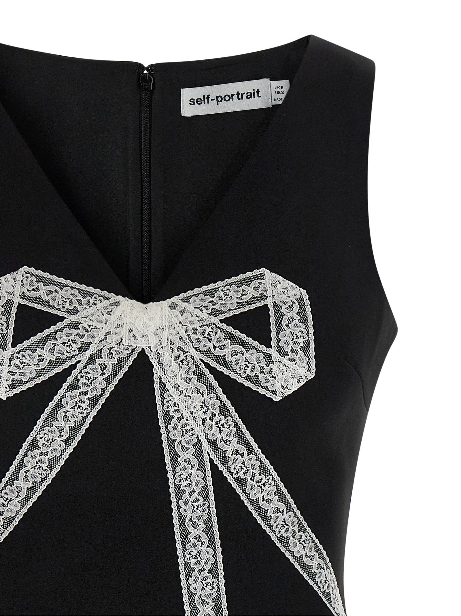 Self-Portrait 'Black Crêpe Bow Lace Mini' dress Size M / US 6-8 / IT 42-44 - 3 Thumbnail