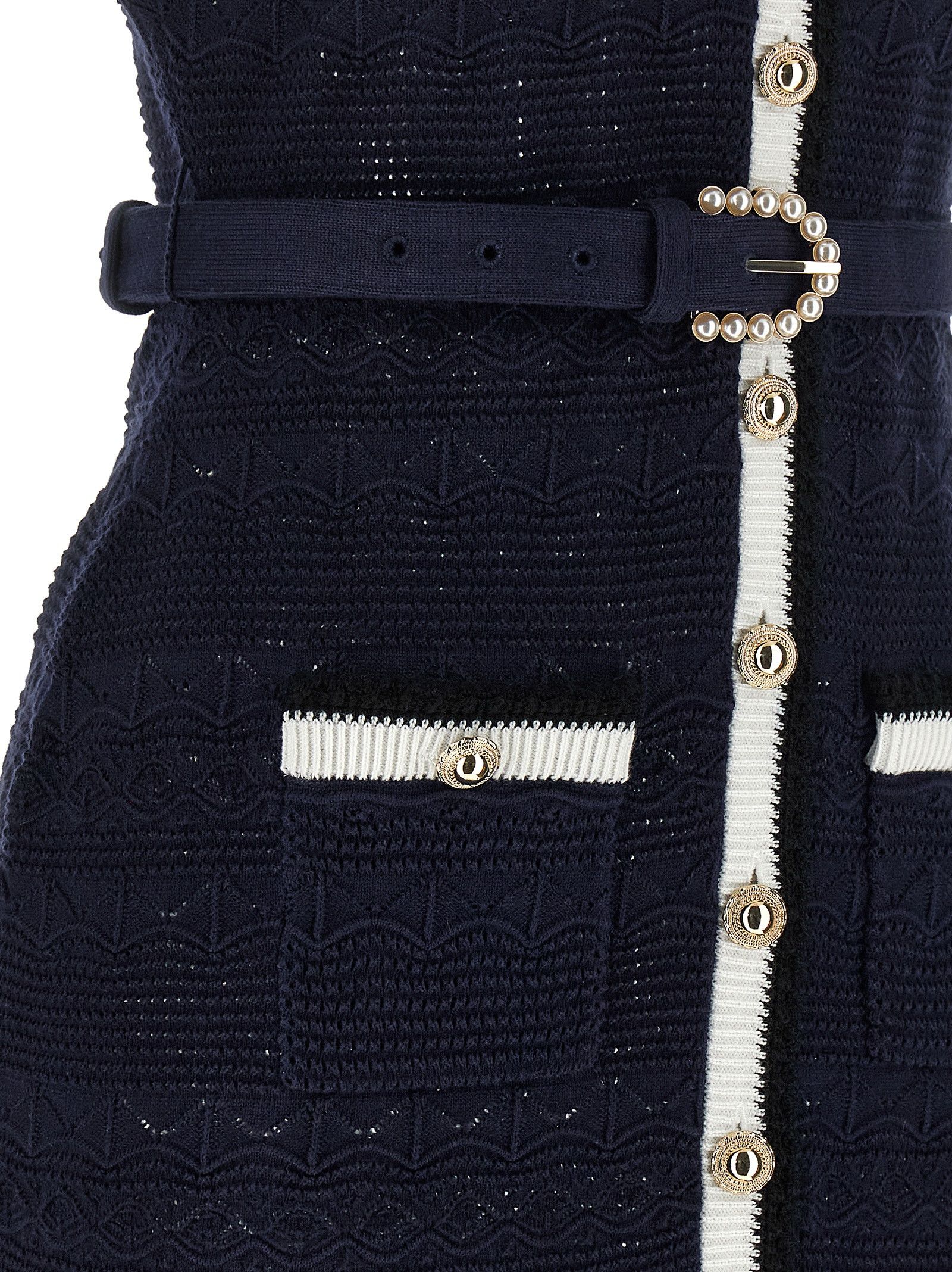Self-Portrait 'Navy Pointelle Knit Midi' dress Size S / US 4 / IT 40 - 4 Thumbnail