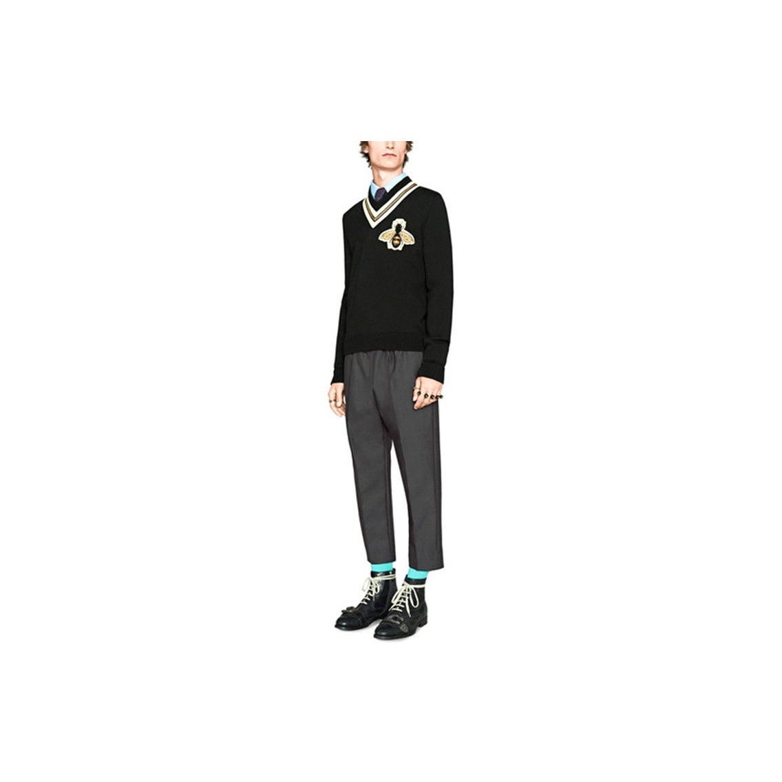 Gucci Gucci Bee Embroidered V-Neck Sweater Size M Size US M / EU 48-50 / 2 - 6 Thumbnail