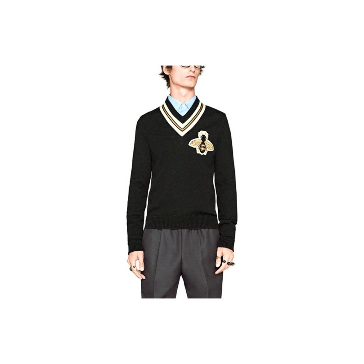 Gucci Gucci Bee Embroidered V-Neck Sweater Size M Size US M / EU 48-50 / 2 - 8 Thumbnail