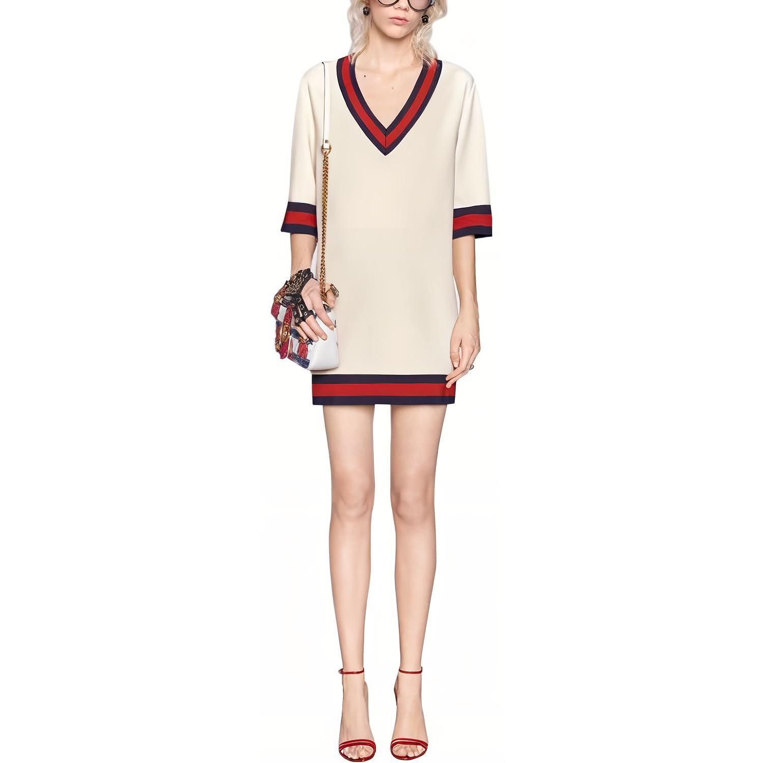Gucci Gucci V-Neck Striped Mini Dress Size S Size S / US 4 / IT 40 - 8 Thumbnail