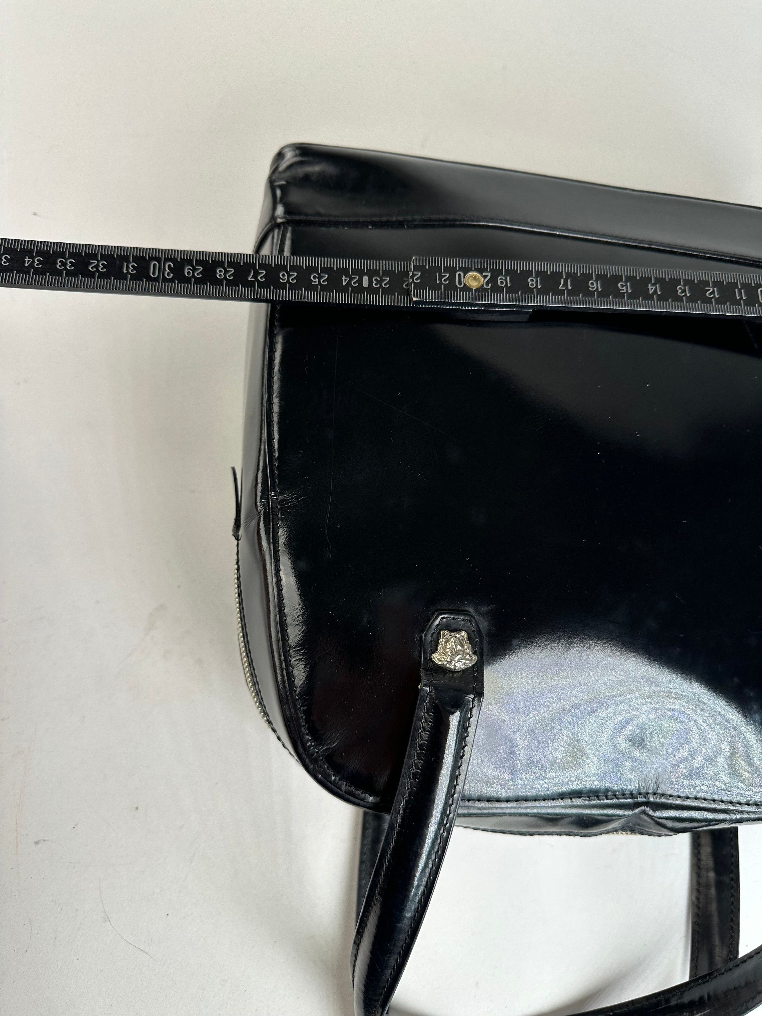 Versace Gianni Black Patent Leather Handbag with Silver-Tone Medusa Size ONE SIZE - 11 Thumbnail