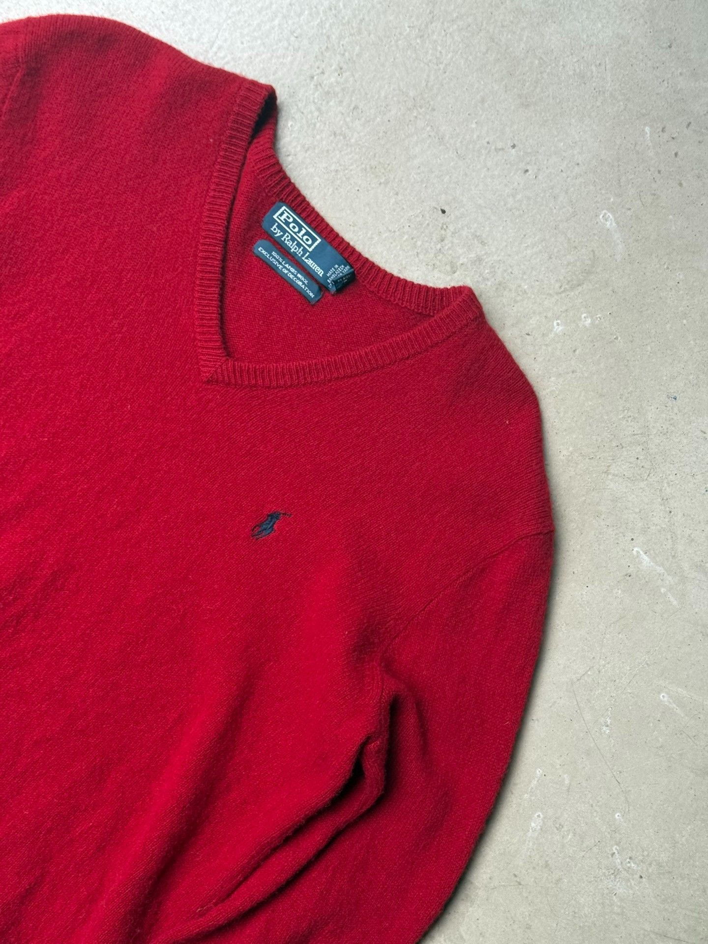 Vintage Vintage Ralph Lauren Red V-Neck Sweater M Size M / US 6-8 / IT 42-44 - 3 Thumbnail