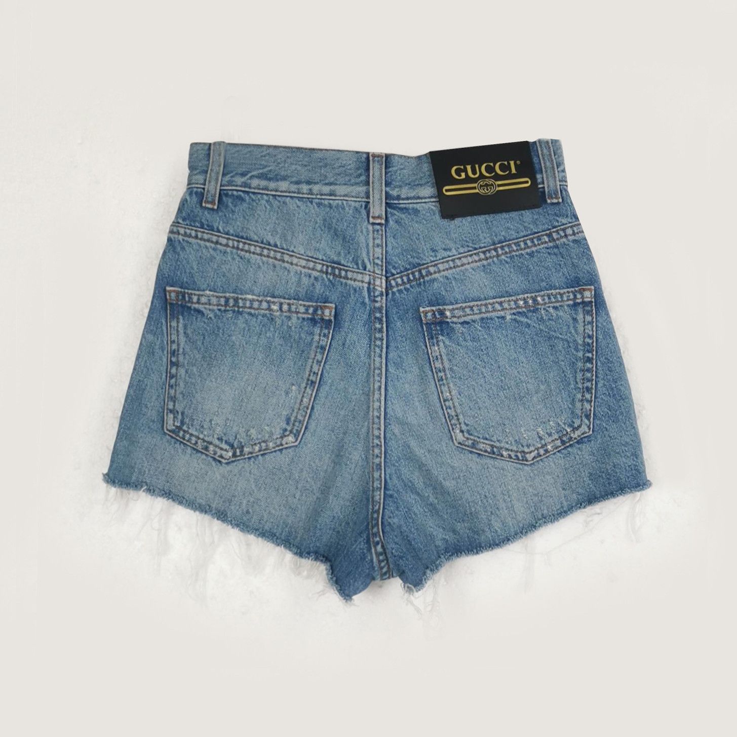 Gucci Gucci Apple GG Motif Denim Shorts Size 23 Size 23" - 2 Thumbnail