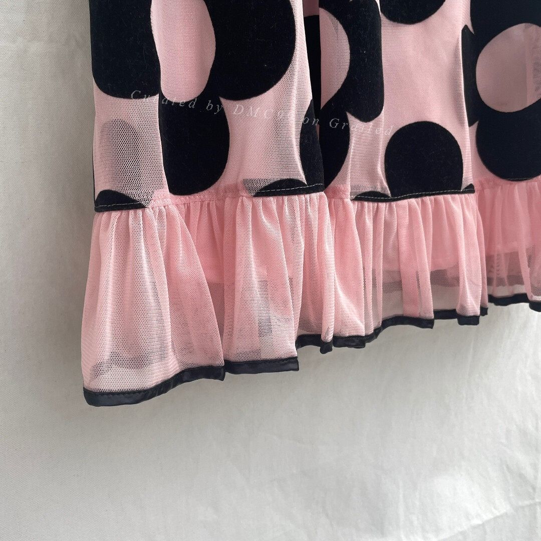 Vintage Flocked Flower Pink Tulle Dress Size M / US 6-8 / IT 42-44 - 5 Thumbnail