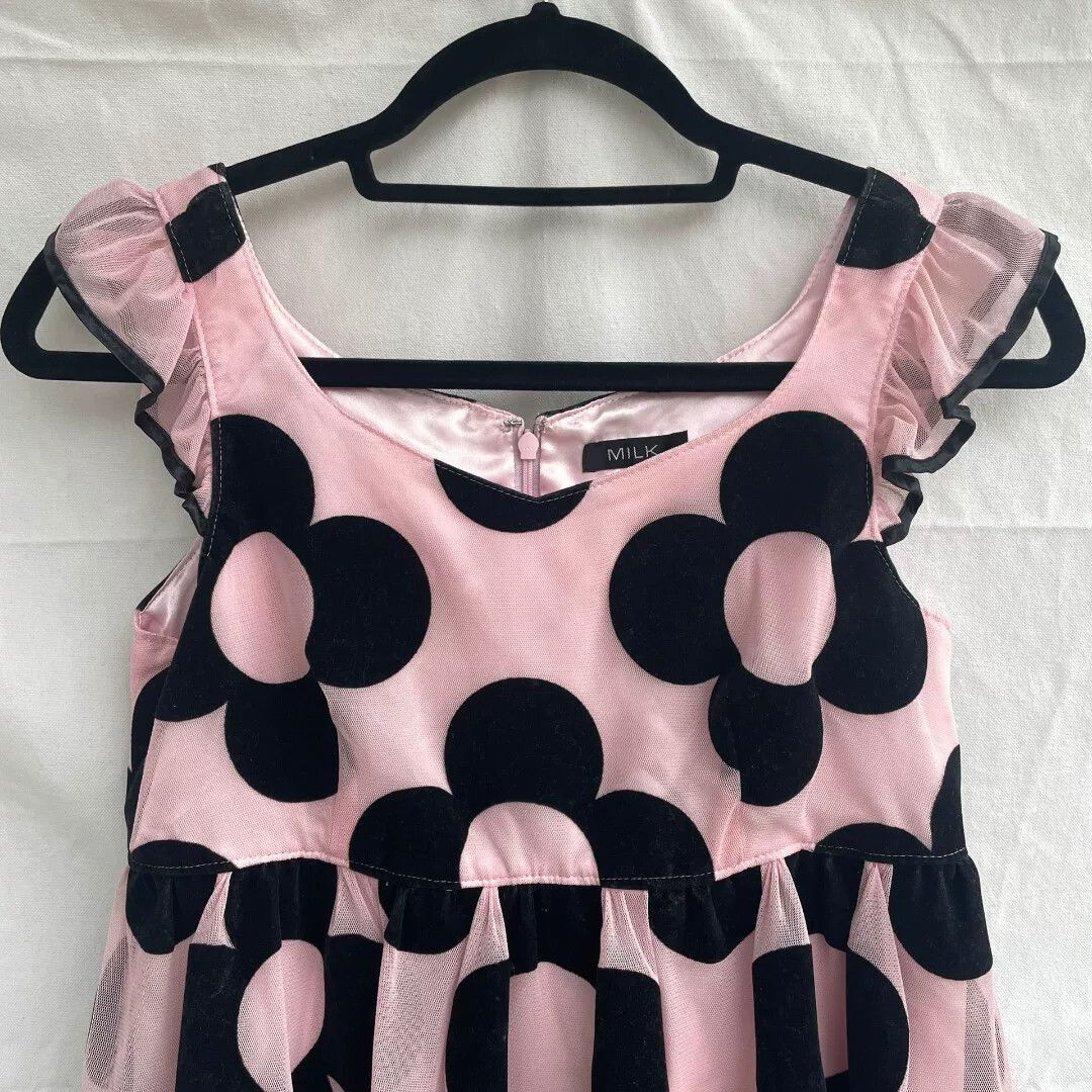 Vintage Flocked Flower Pink Tulle Dress Size M / US 6-8 / IT 42-44 - 4 Thumbnail