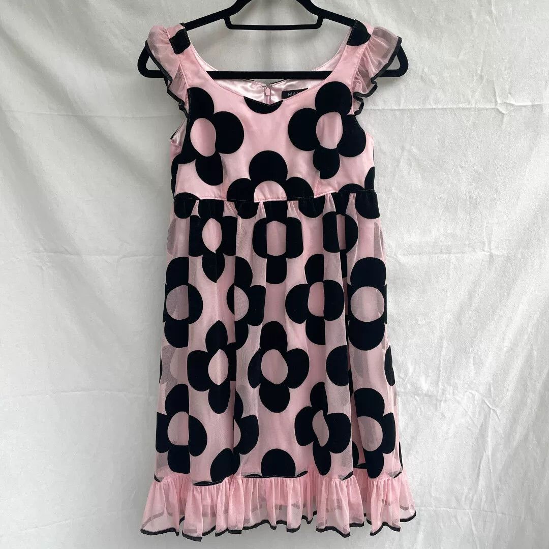 Vintage Flocked Flower Pink Tulle Dress Size M / US 6-8 / IT 42-44 - 2 Thumbnail