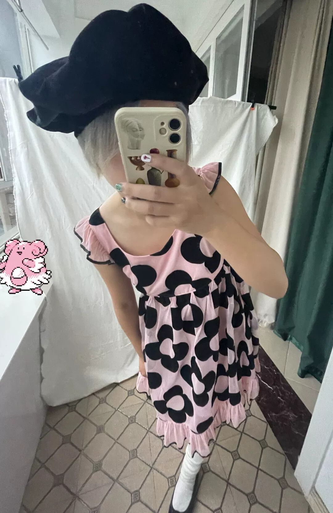 Vintage Flocked Flower Pink Tulle Dress Size M / US 6-8 / IT 42-44 - 9 Thumbnail