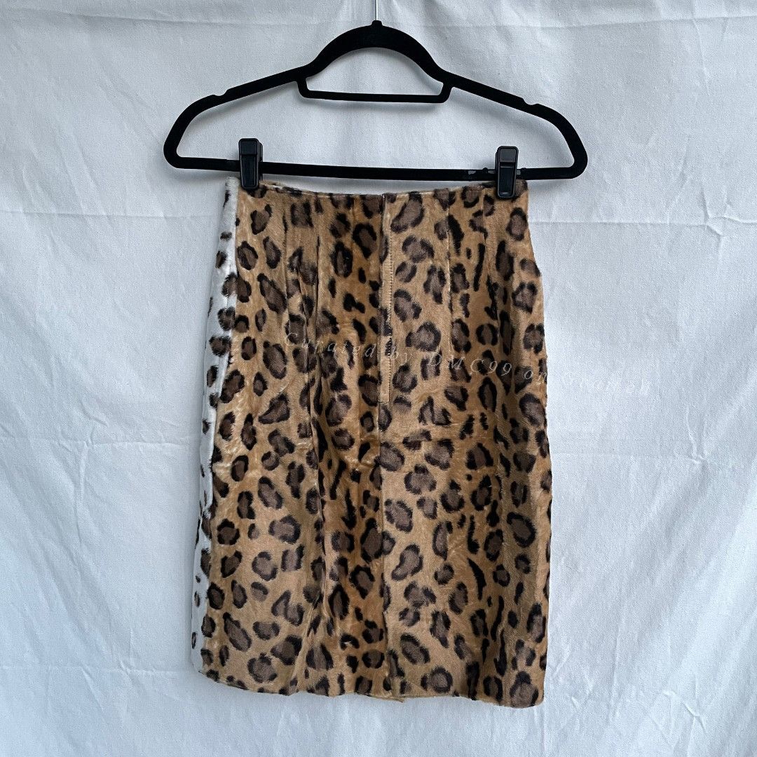 Italia Independent Vintage Leopard Fur Pencil Skirt Y2K Size 22" - 2 Thumbnail