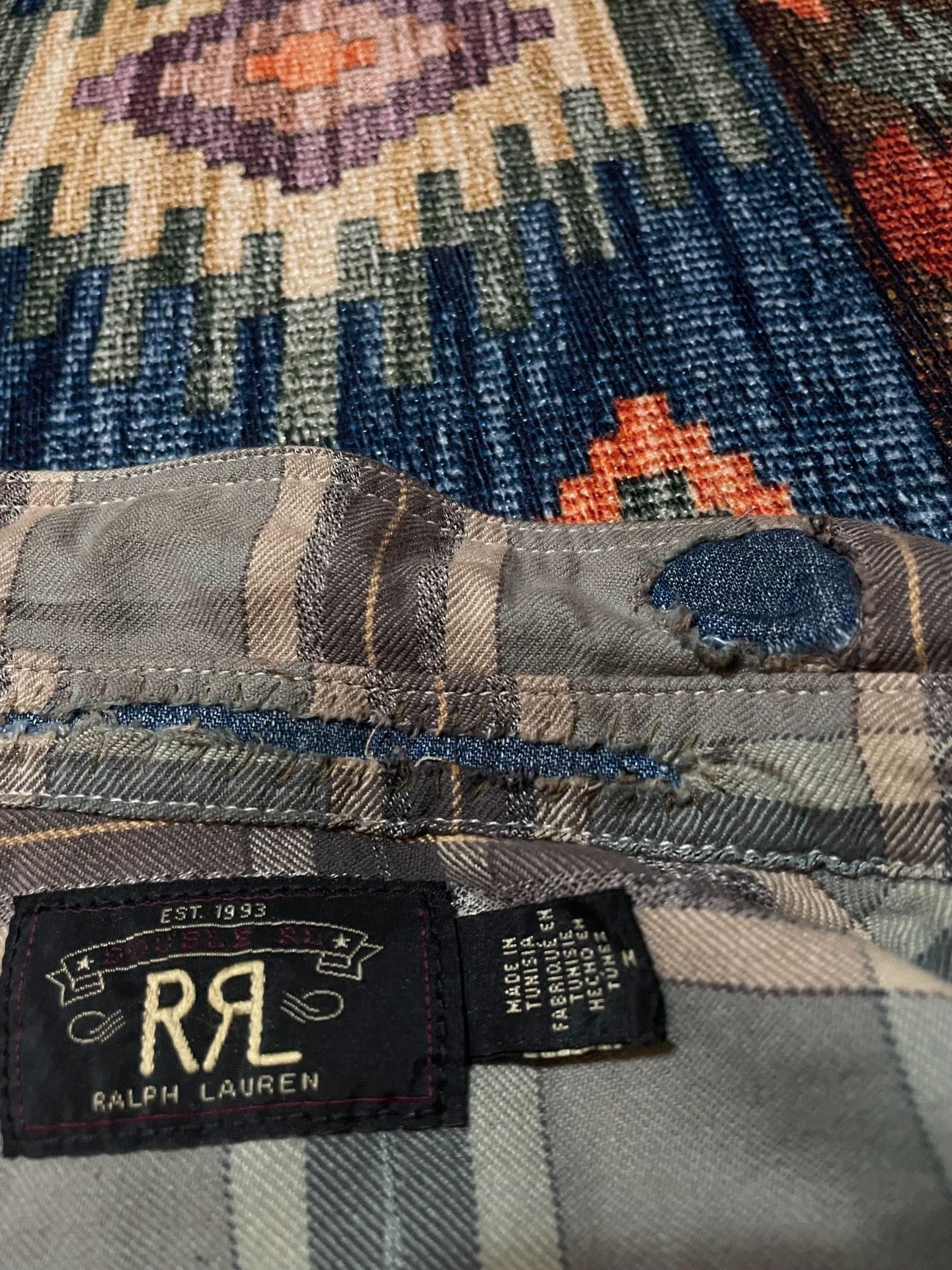 RRL Ralph Lauren RRL Distressed Patchwork Plaid Work Shirt Size US M / EU 48-50 / 2 - 3 Thumbnail