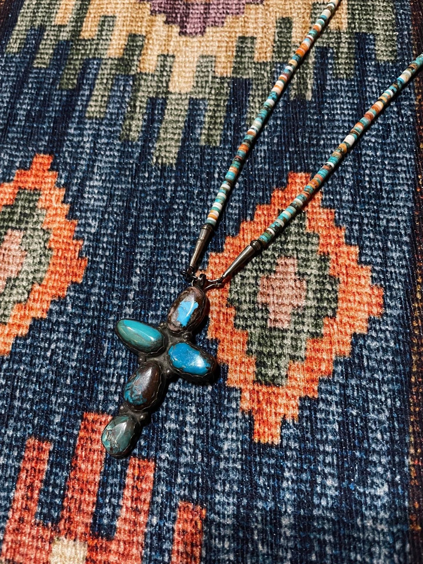 Vintage 1960s Navajo 950 Silver Bisbee Turquoise Cross Pendant Size ONE SIZE - 2 Thumbnail