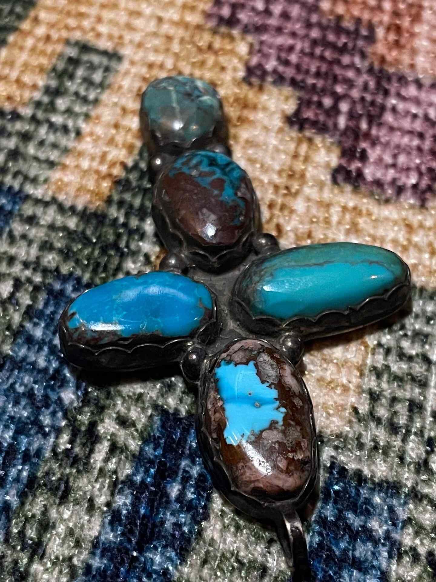 Vintage 1960s Navajo 950 Silver Bisbee Turquoise Cross Pendant Size ONE SIZE - 4 Thumbnail