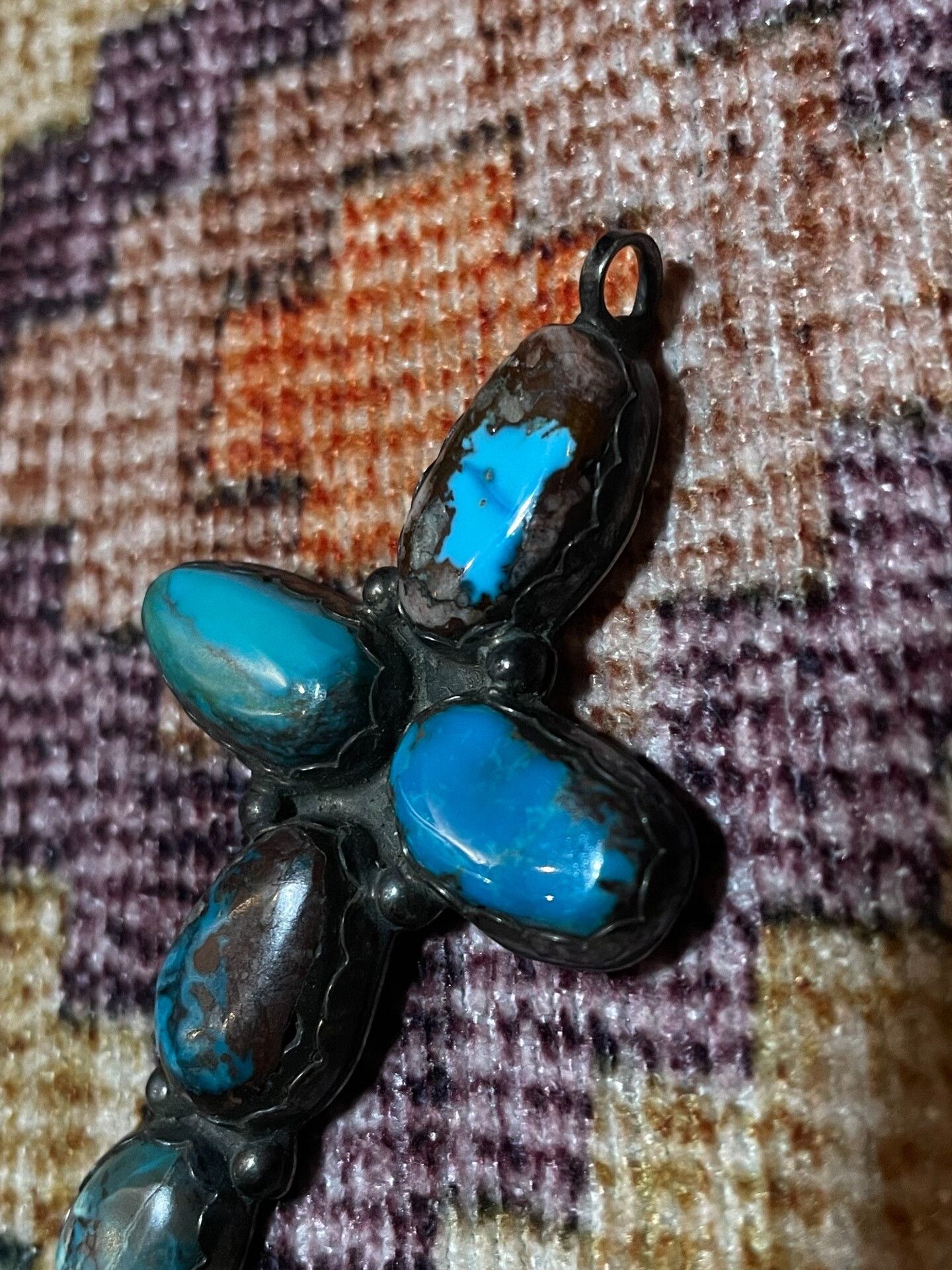 Vintage 1960s Navajo 950 Silver Bisbee Turquoise Cross Pendant Size ONE SIZE - 3 Thumbnail