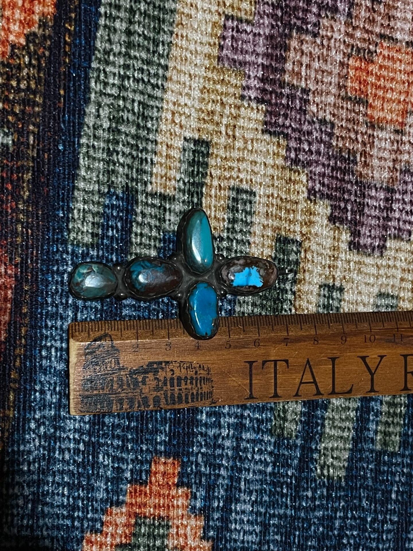 Vintage 1960s Navajo 950 Silver Bisbee Turquoise Cross Pendant Size ONE SIZE - 8 Thumbnail