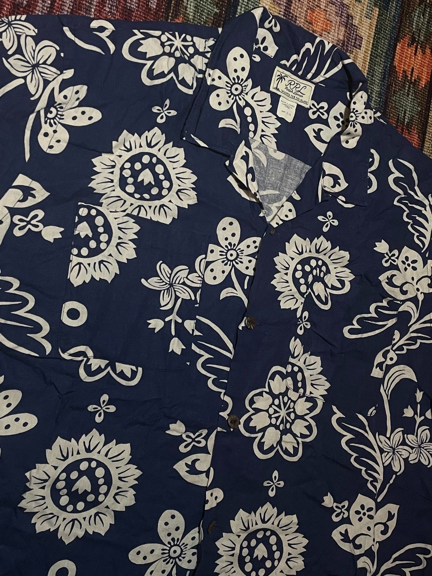 RRL Ralph Lauren RRL Indigo Print Linen Blend Hawaiian T-shirt XL Size US XL / EU 56 / 4 - 3 Thumbnail