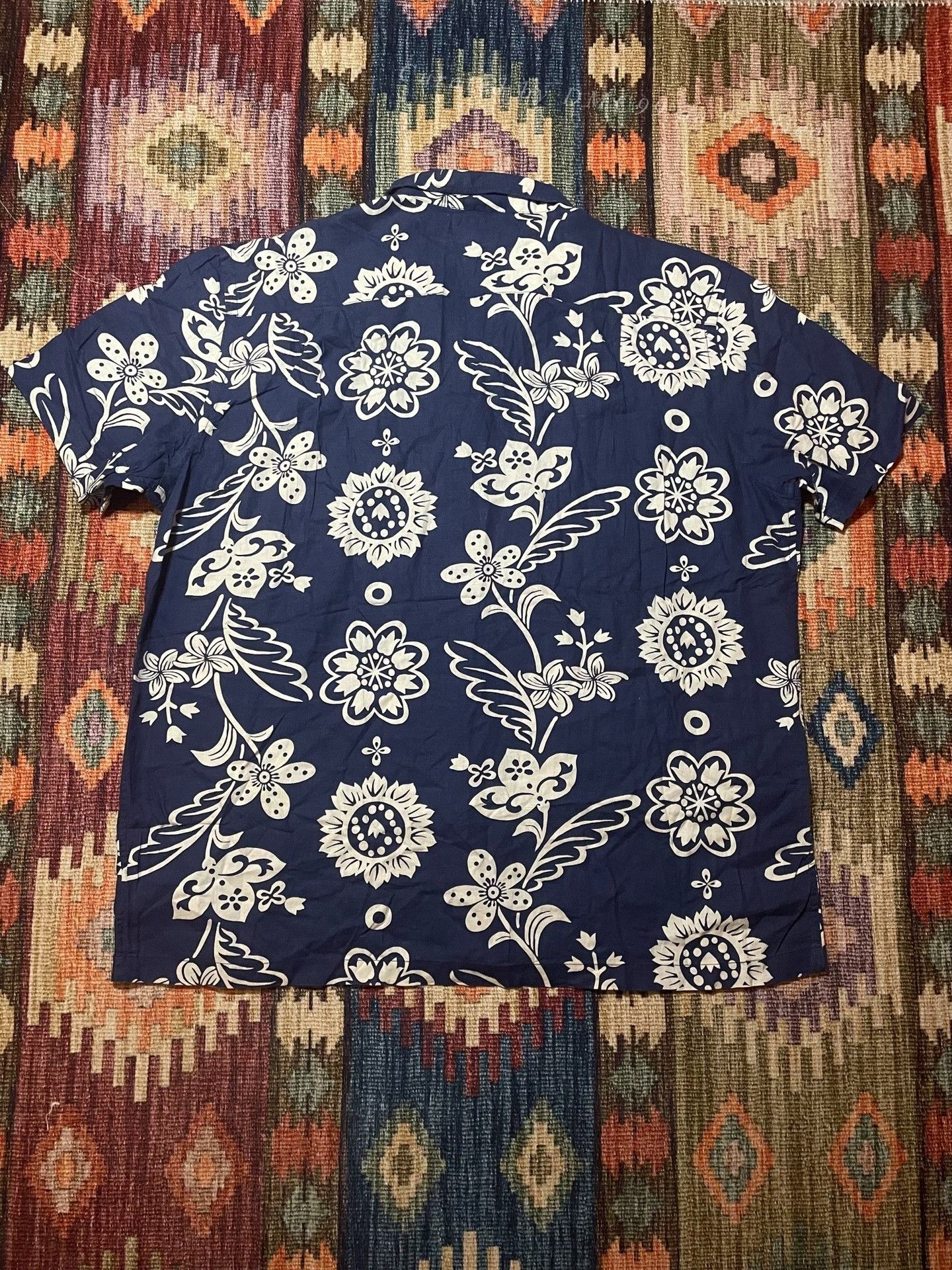 RRL Ralph Lauren RRL Indigo Print Linen Blend Hawaiian T-shirt XL Size US XL / EU 56 / 4 - 2 Thumbnail