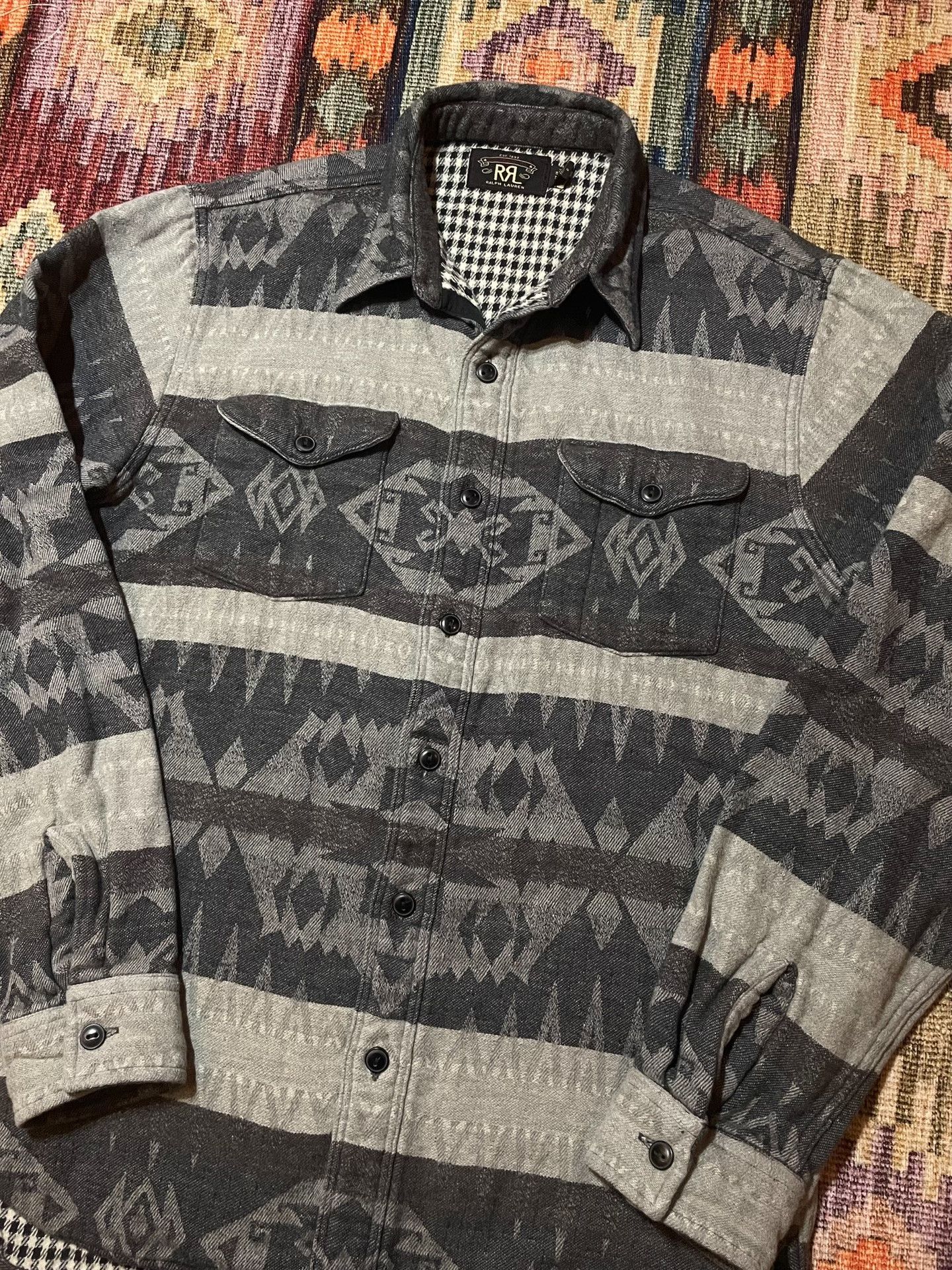 RRL Ralph Lauren RRL Charcoal Houndstooth Wool Blend Shirt Size US M / EU 48-50 / 2 - 3 Thumbnail