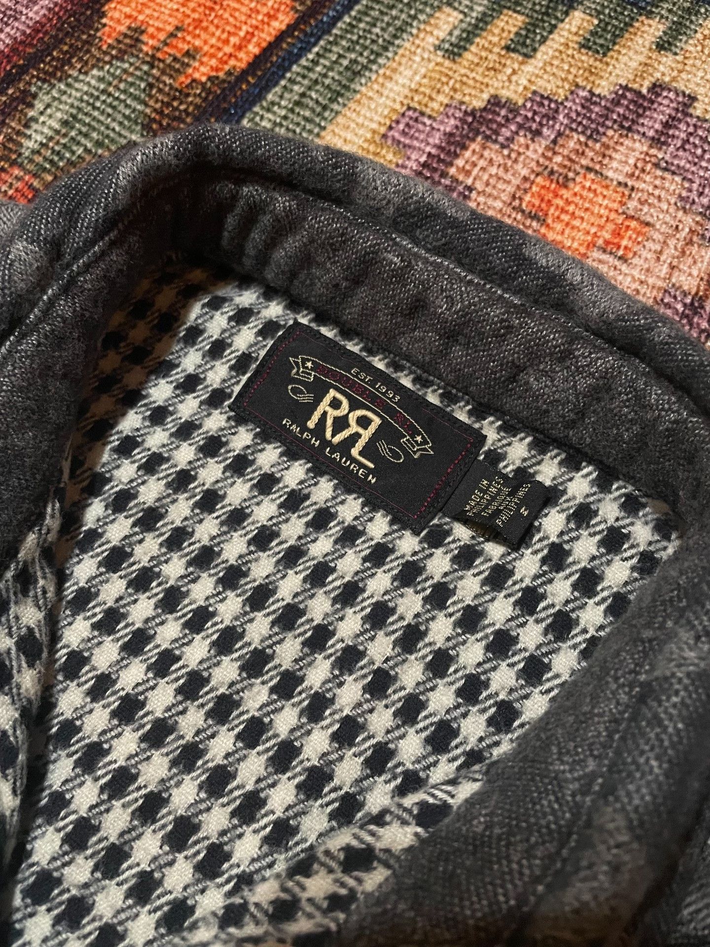 RRL Ralph Lauren RRL Charcoal Houndstooth Wool Blend Shirt Size US M / EU 48-50 / 2 - 4 Thumbnail
