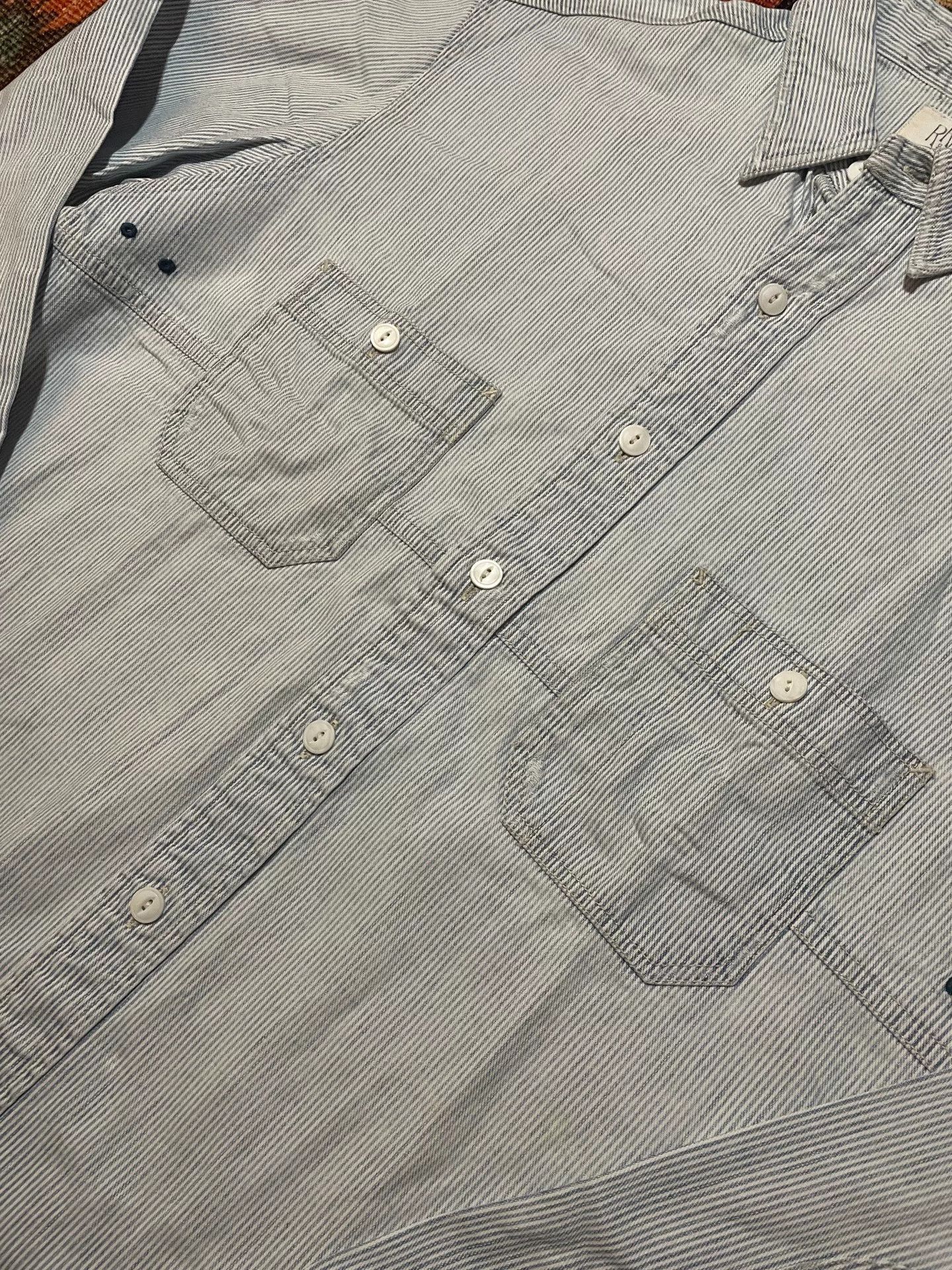 RRL Ralph Lauren RRL Vintage White Gray Stripe Work Shirt Size US M / EU 48-50 / 2 - 4 Thumbnail