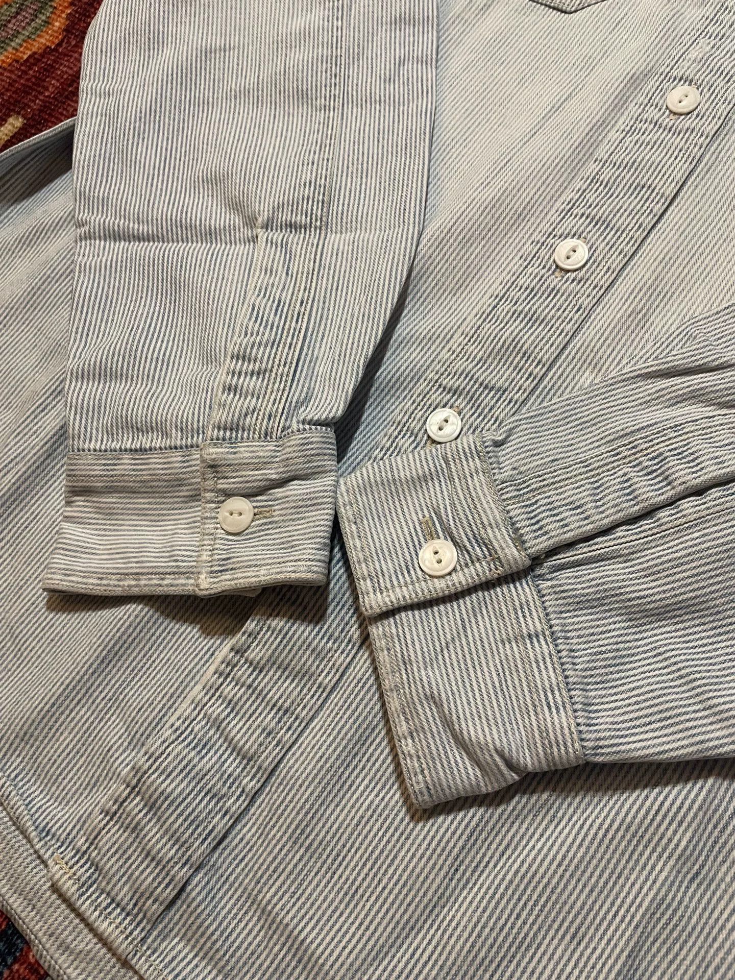 RRL Ralph Lauren RRL Vintage White Gray Stripe Work Shirt Size US M / EU 48-50 / 2 - 5 Thumbnail